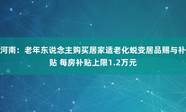 河南：老年东说念主购买居家适老化蜕变居品赐与补贴 每房补贴上限1.2万元