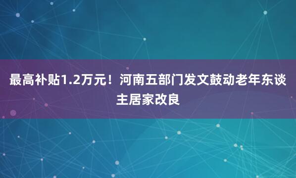 最高补贴1.2万元！河南五部门发文鼓动老年东谈主居家改良